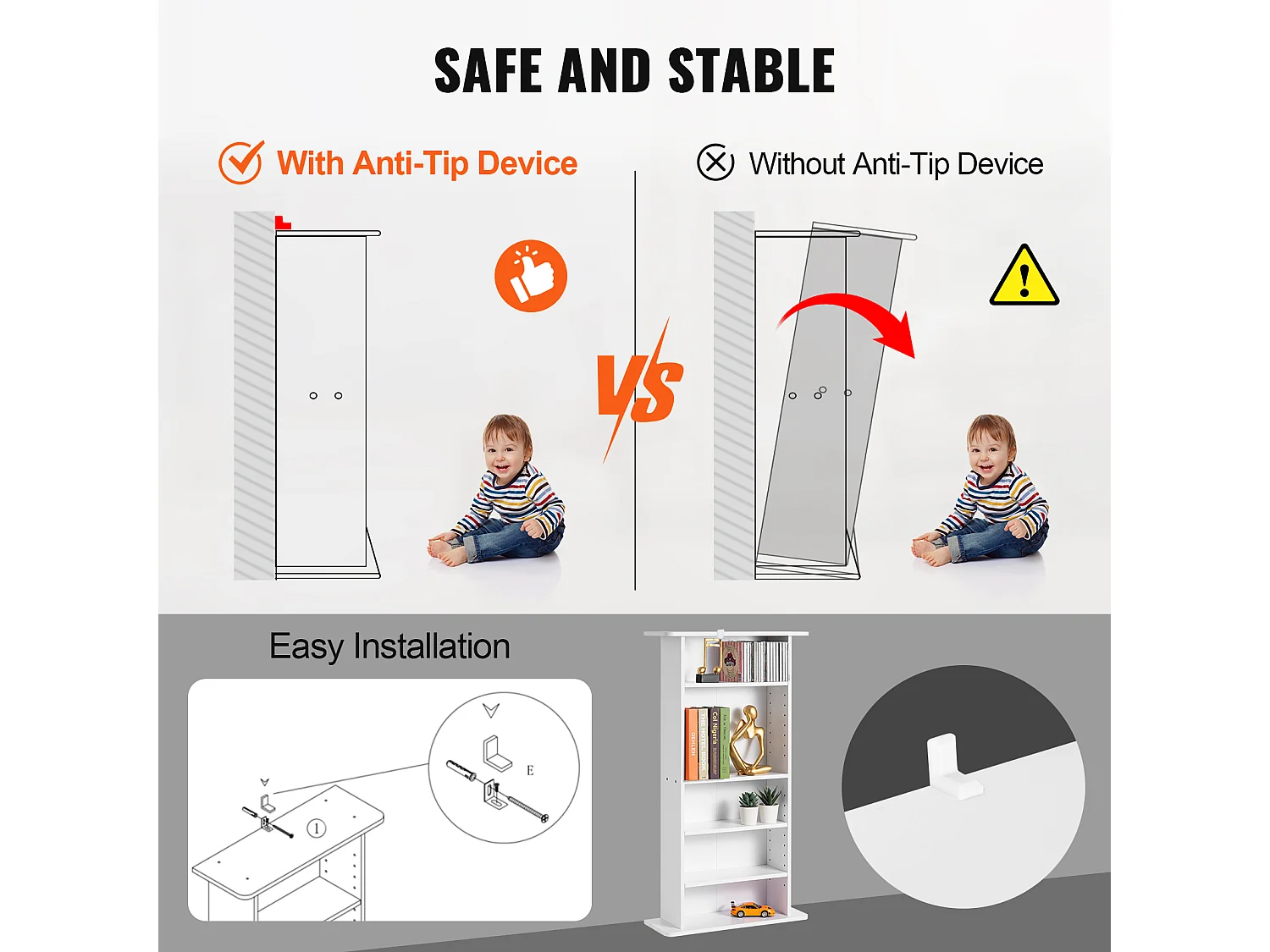 Meuble de Rangement Multimédia Réglable SucceBuy à 5 Niveaux, Pouvant Contenir 240 CD, Blanc