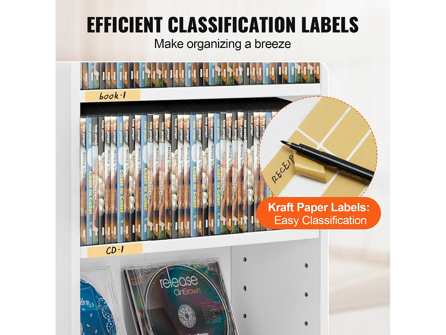 Meuble de Rangement Multimédia Réglable SucceBuy à 5 Niveaux, Pouvant Contenir 240 CD, Blanc