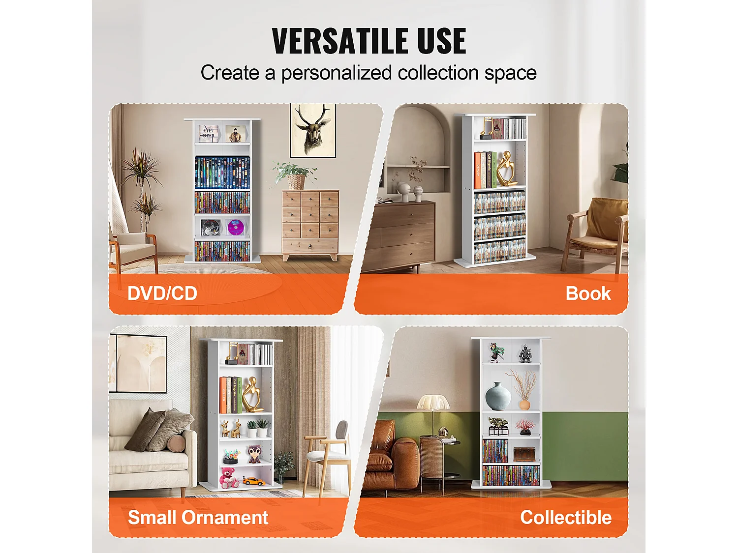 Meuble de Rangement Multimédia Réglable SucceBuy à 5 Niveaux, Pouvant Contenir 240 CD, Blanc