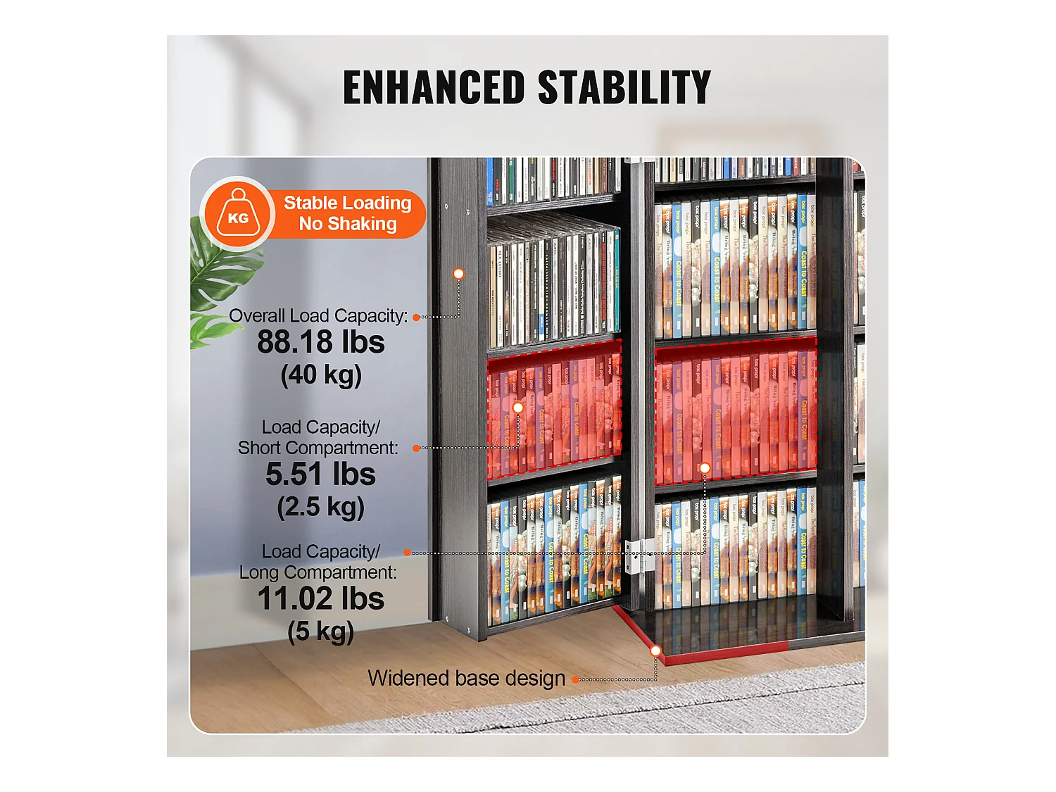 Mobile di Archiviazione Multimediale Adjustable a 4 Livelli SucceBuy, Può Contenere 576 CD, Espresso