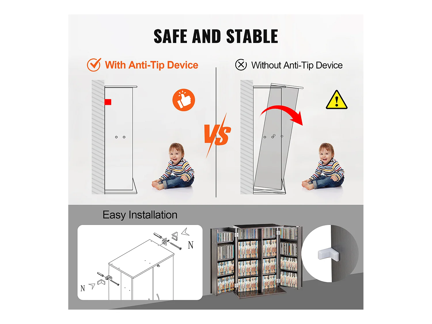 Mobile di Archiviazione Multimediale Adjustable a 4 Livelli SucceBuy, Può Contenere 576 CD, Espresso