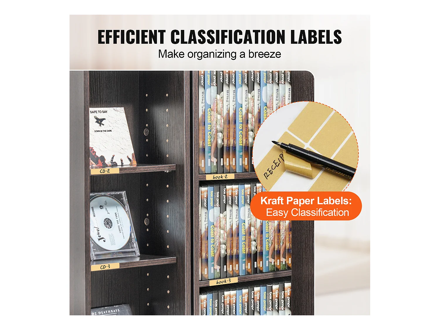 Mobile di Archiviazione Multimediale Adjustable a 4 Livelli SucceBuy, Può Contenere 576 CD, Espresso