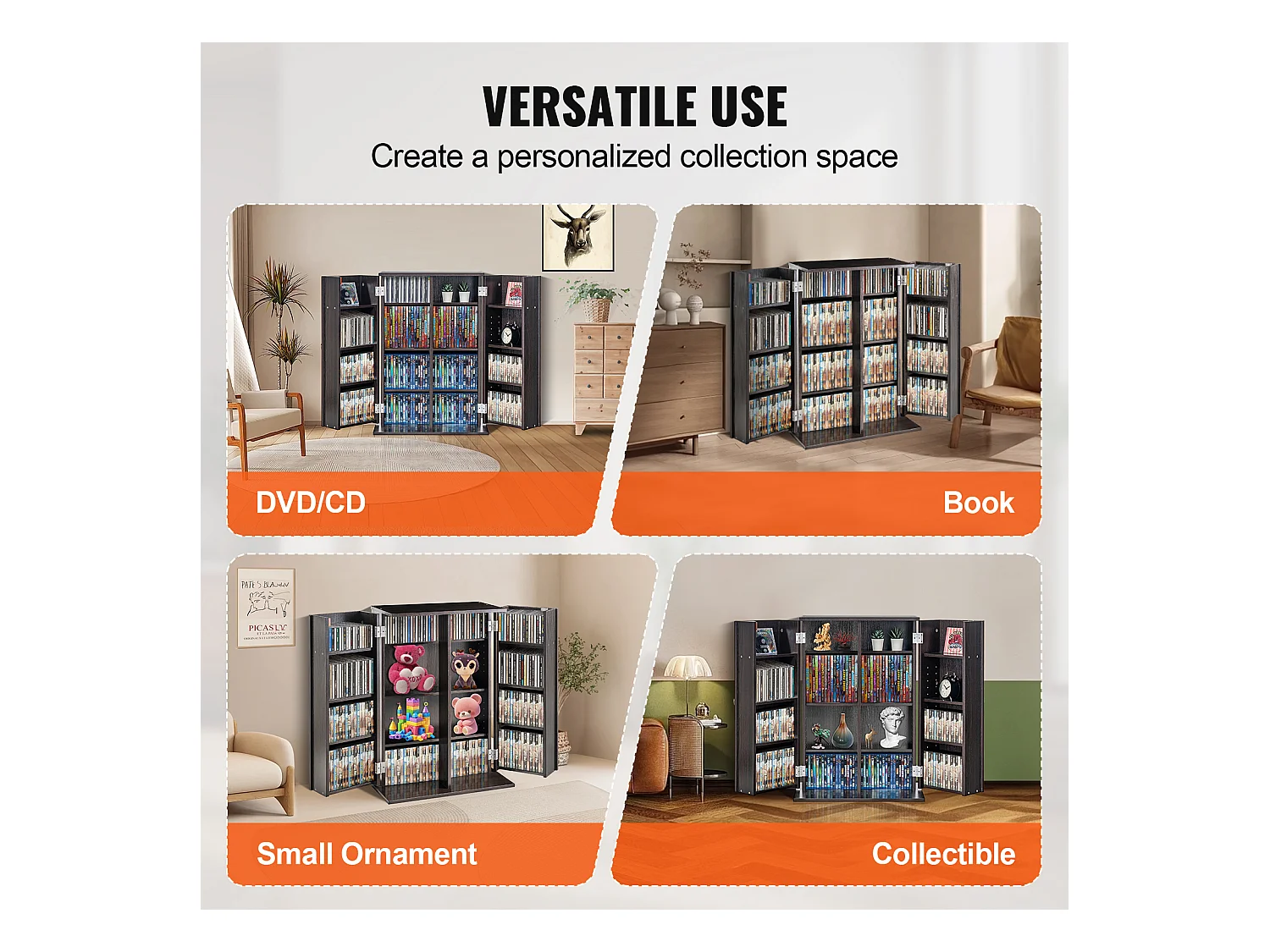 Mobile di Archiviazione Multimediale Adjustable a 4 Livelli SucceBuy, Può Contenere 576 CD, Espresso