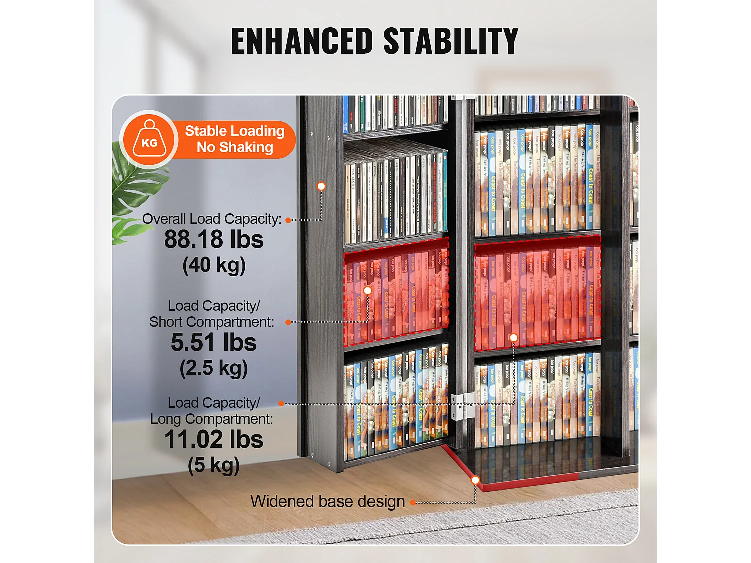 Regalmöbel Multimedien Einstellbar auf 4 Ebenen SucceBuy, Kann 576 CD Aufnehmen, Espresso