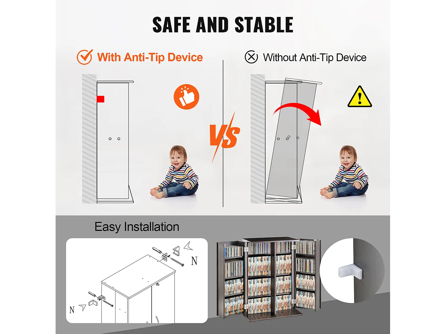 Regalmöbel Multimedien Einstellbar auf 4 Ebenen SucceBuy, Kann 576 CD Aufnehmen, Espresso