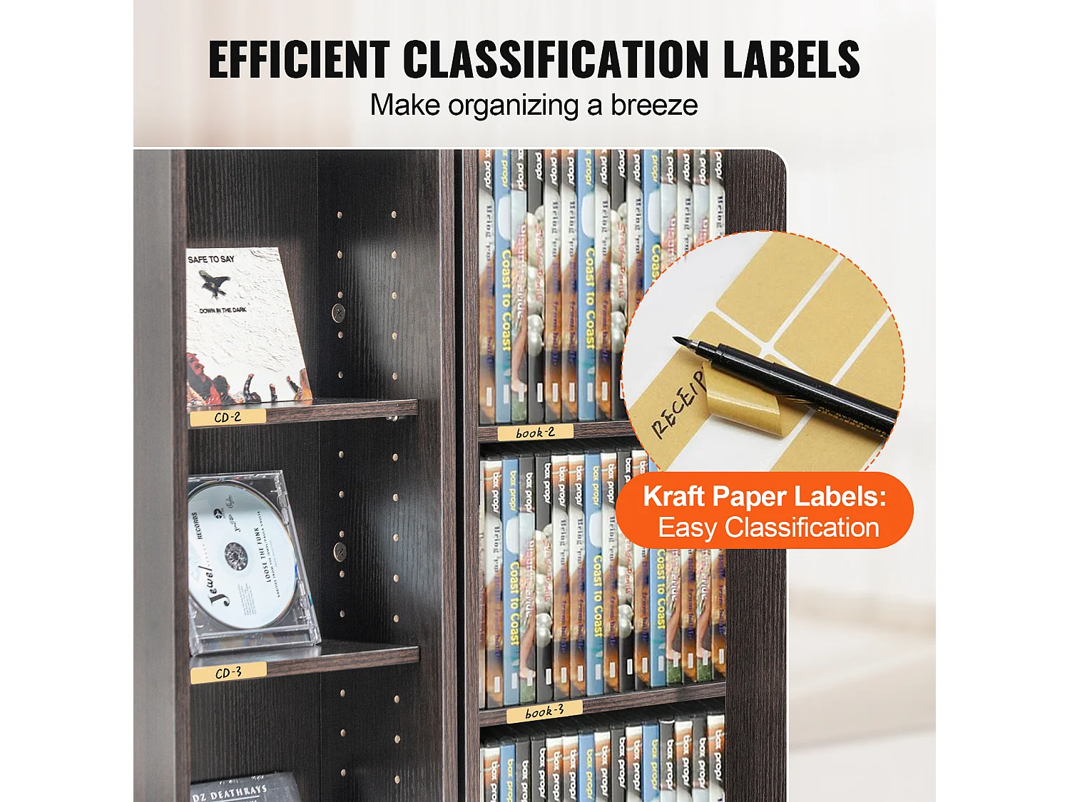 Regalmöbel Multimedien Einstellbar auf 4 Ebenen SucceBuy, Kann 576 CD Aufnehmen, Espresso