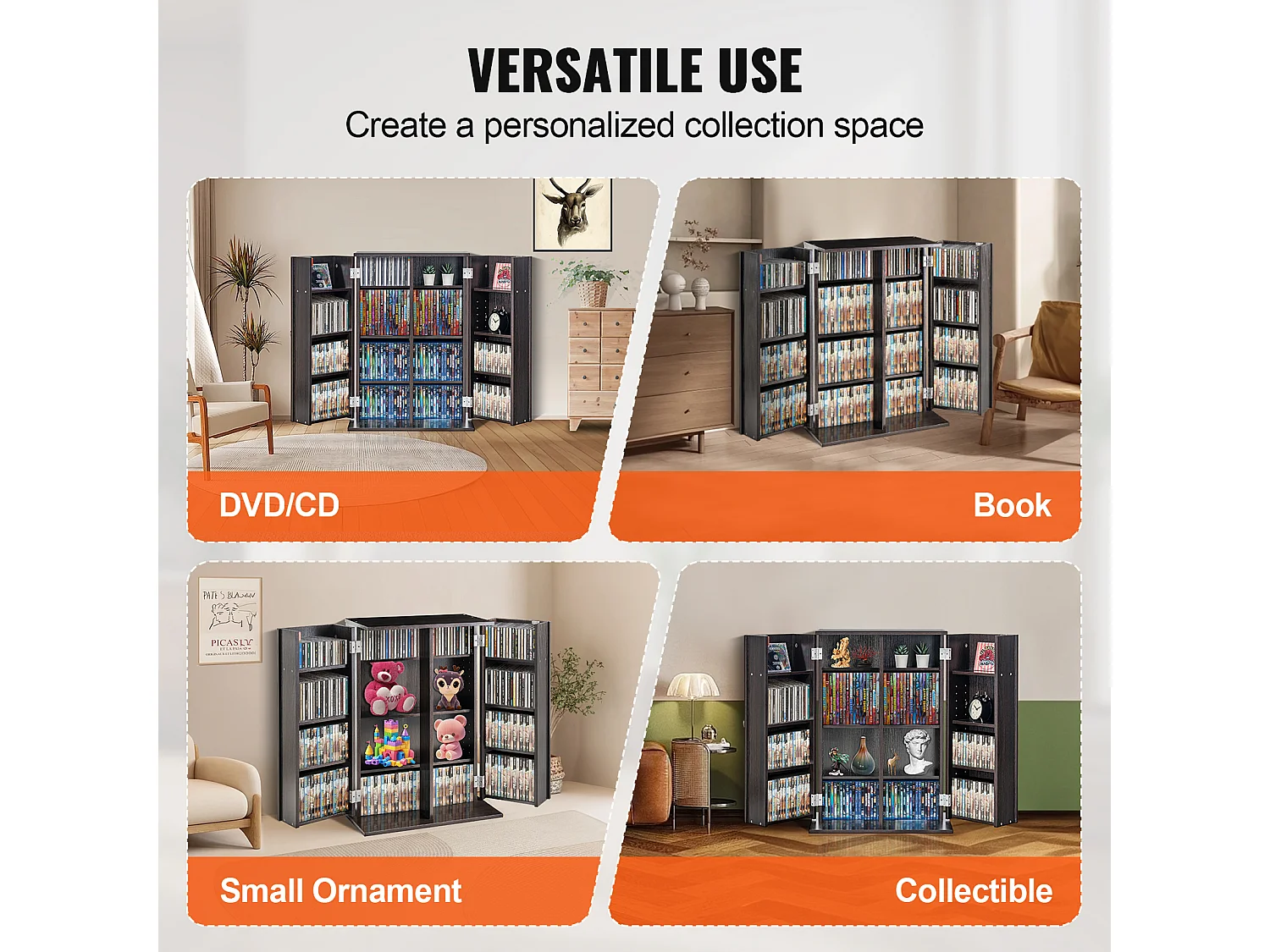 Regalmöbel Multimedien Einstellbar auf 4 Ebenen SucceBuy, Kann 576 CD Aufnehmen, Espresso