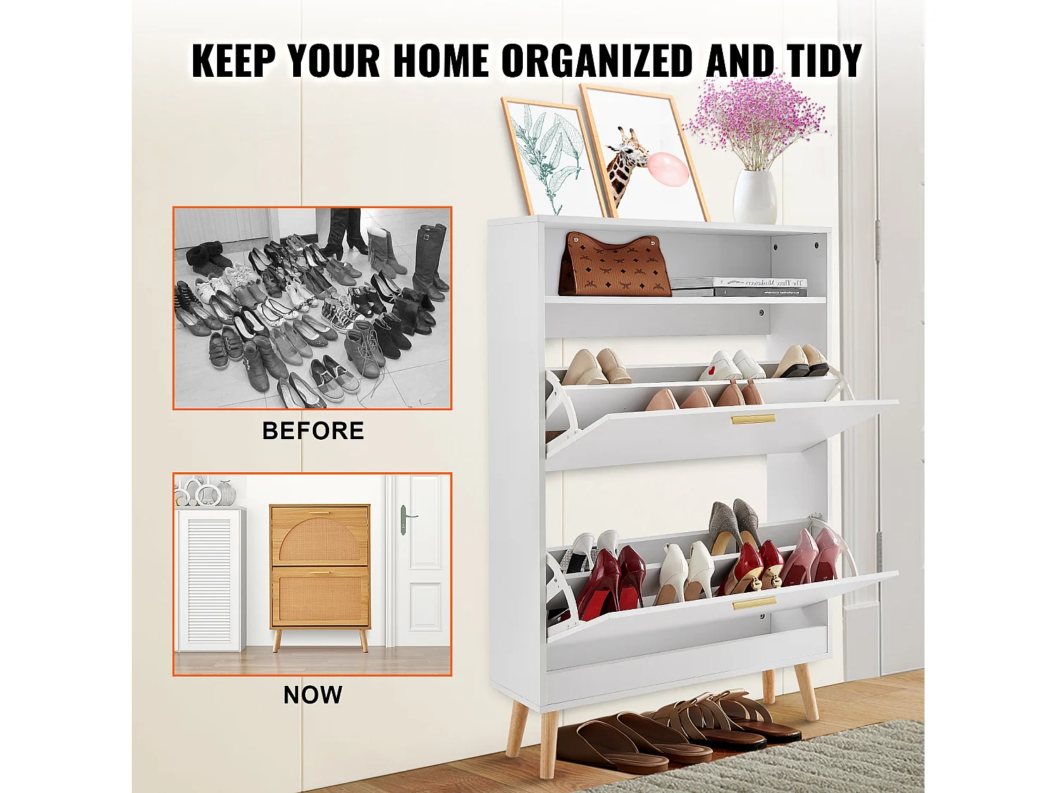 Mobile per Scarpe SucceBuy, 2 Cassetti Pieghevoli, Organizzatore di Archiviazione per Entrata