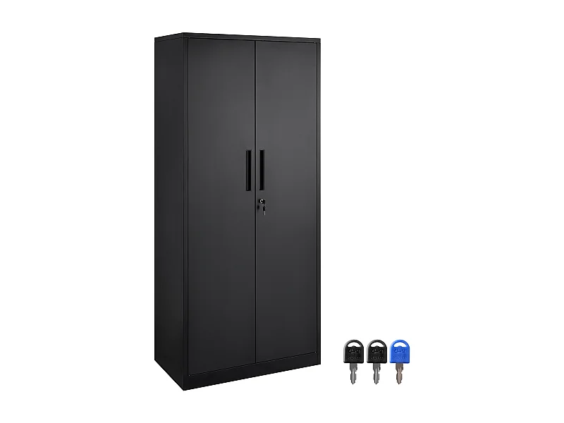 Armoire de Rangement SucceBuy en Métal. 3 Clés. Étagères Réglables. Porte Magnétique. Noir