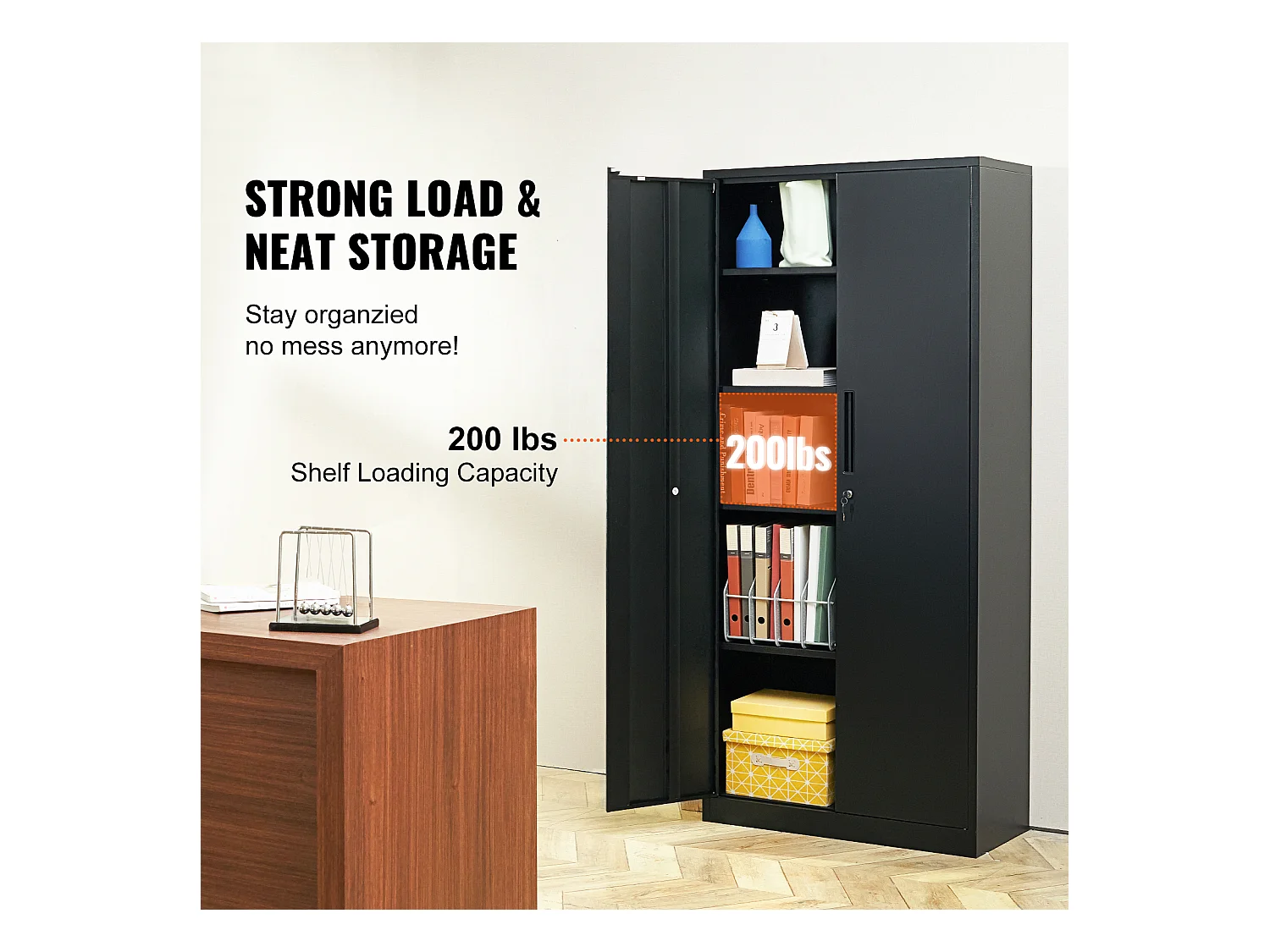 Armoire de Rangement SucceBuy en Métal. 3 Clés. Étagères Réglables. Porte Magnétique. Noir