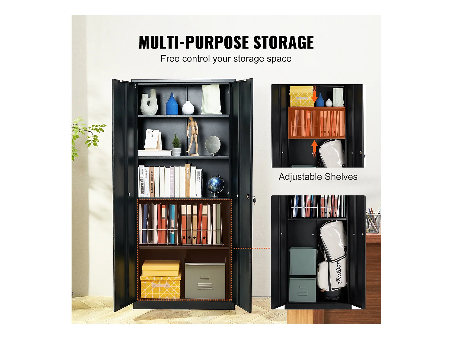 Armoire de Rangement SucceBuy en Métal. 3 Clés. Étagères Réglables. Porte Magnétique. Noir