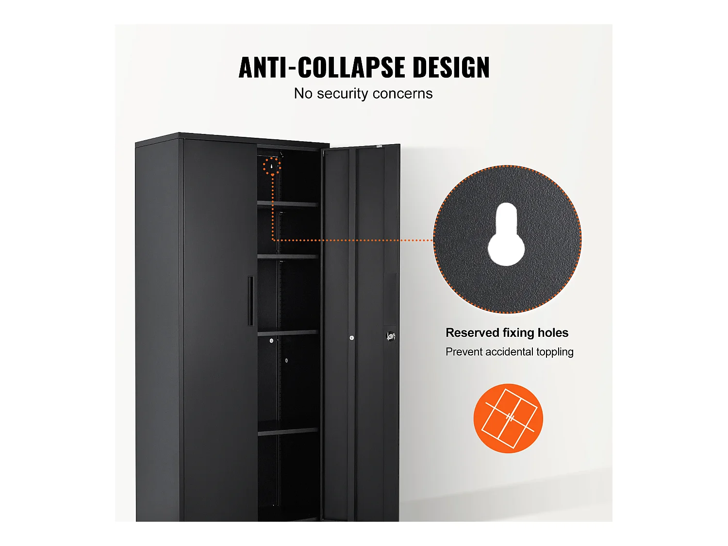 Armoire de Rangement SucceBuy en Métal. 3 Clés. Étagères Réglables. Porte Magnétique. Noir