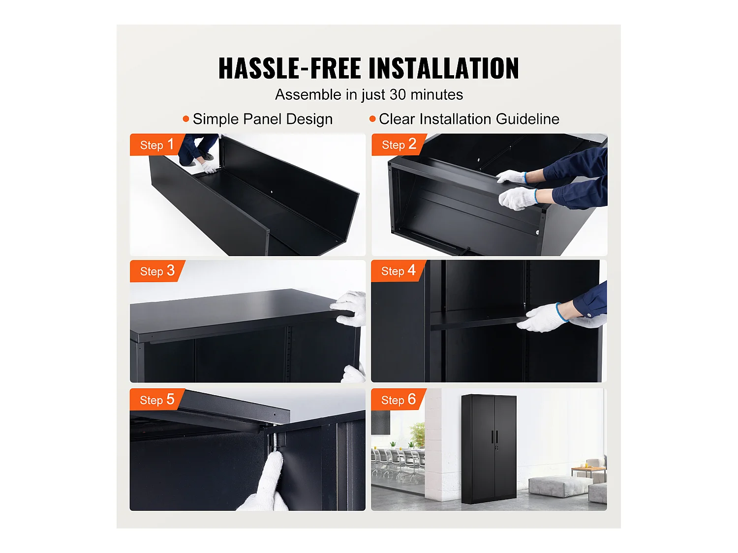 Armoire de Rangement SucceBuy en Métal. 3 Clés. Étagères Réglables. Porte Magnétique. Noir