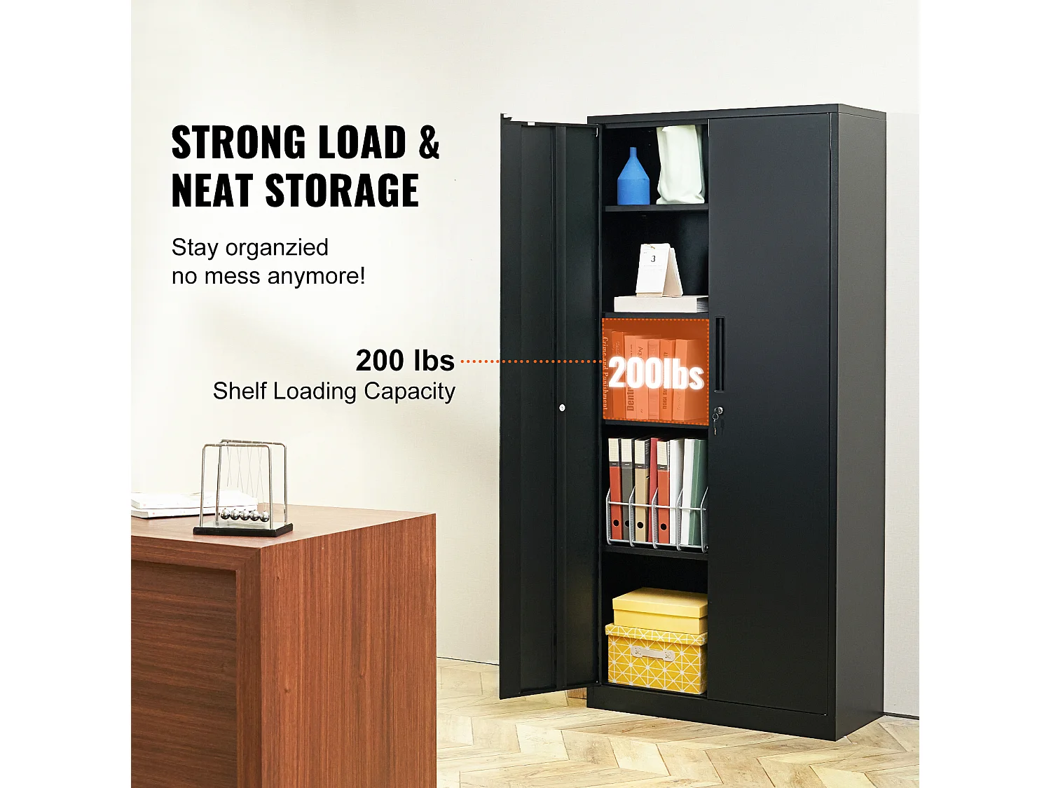 Armoire de Rangement SucceBuy en Métal. 3 Clés. Étagères Réglables. Porte Magnétique. Noir