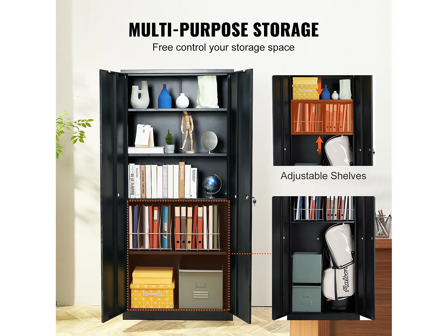 Armoire de Rangement SucceBuy en Métal. 3 Clés. Étagères Réglables. Porte Magnétique. Noir