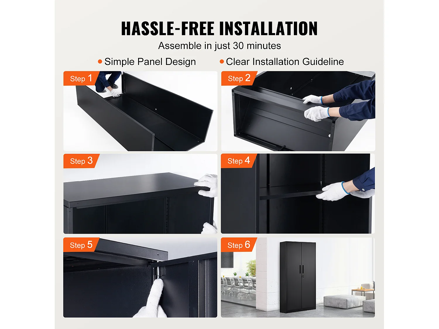 Armoire de Rangement SucceBuy en Métal. 3 Clés. Étagères Réglables. Porte Magnétique. Noir