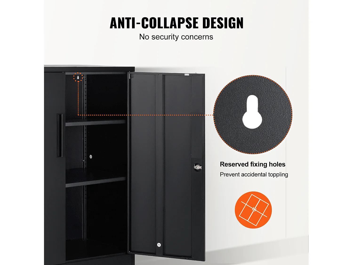 Armoire de Rangement SucceBuy en Métal. 3 Clés. 2 Étagères Réglables. Porte Magnétique. Noir.