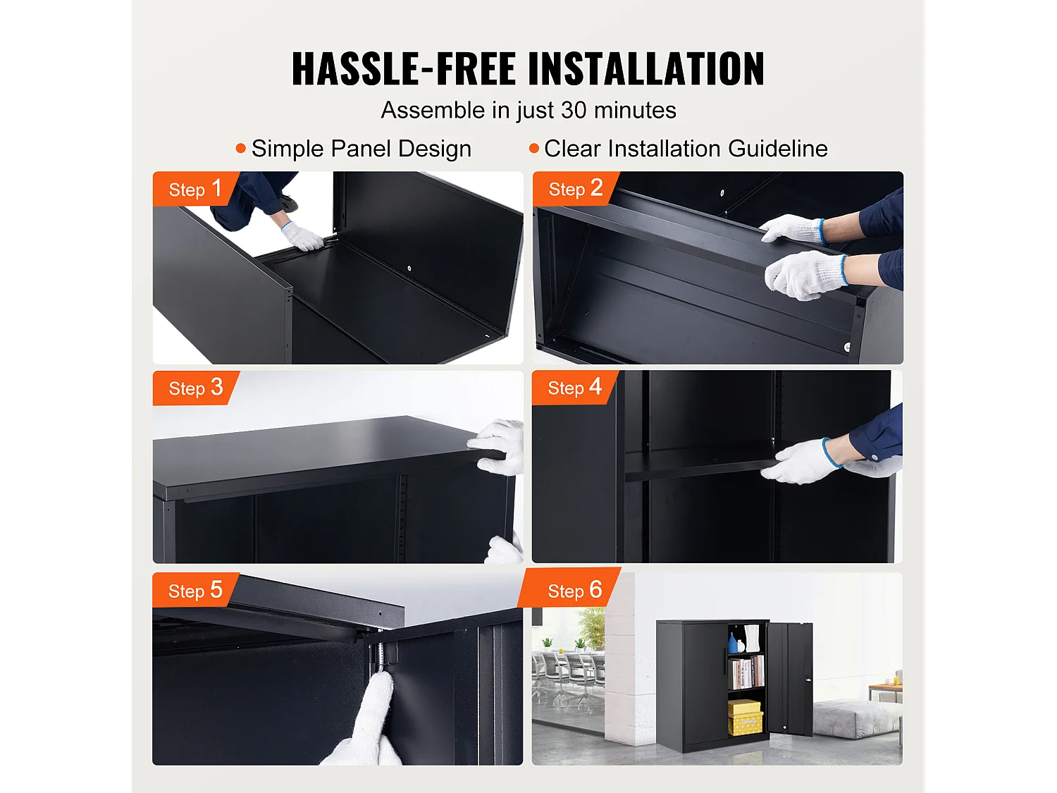 Armoire de Rangement SucceBuy en Métal. 3 Clés. 2 Étagères Réglables. Porte Magnétique. Noir.