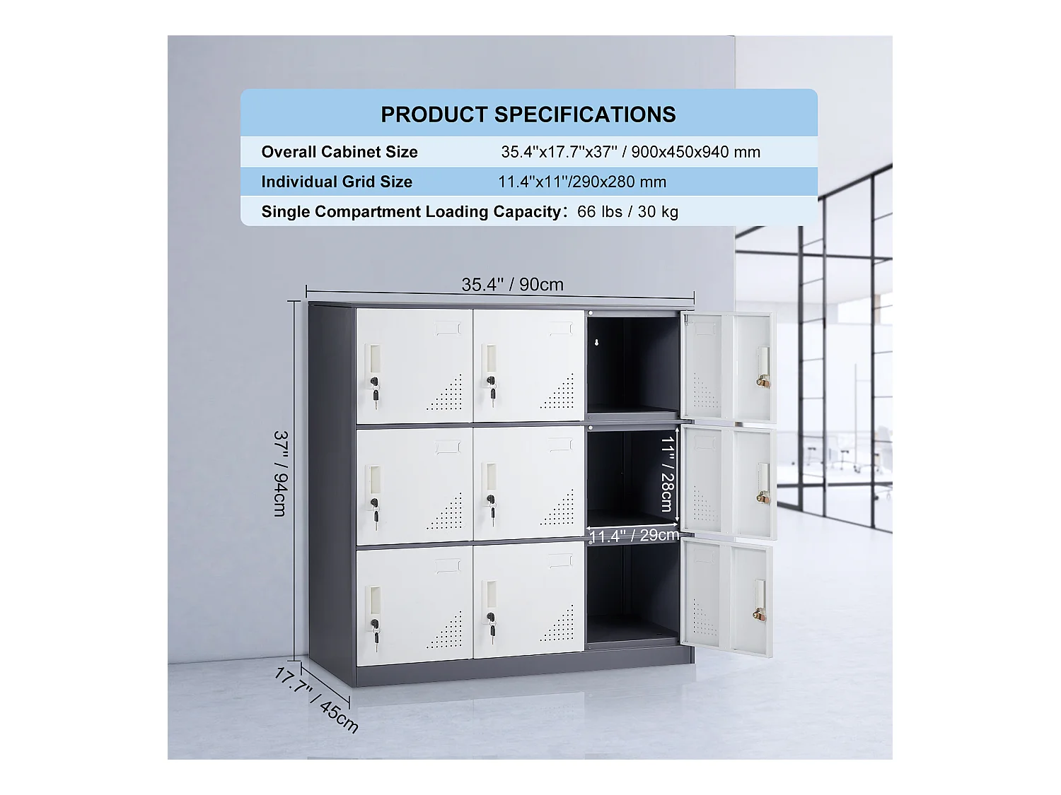 Armoire de Rangement SucceBuy en Métal à 9 Portes. pour Les Employés. en Acier Gris. Idéal pour Le Bureau.