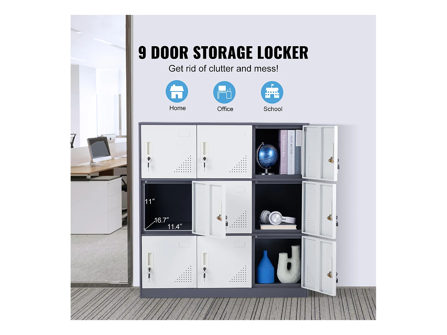 Armoire de Rangement SucceBuy en Métal à 9 Portes. pour Les Employés. en Acier Gris. Idéal pour Le Bureau.