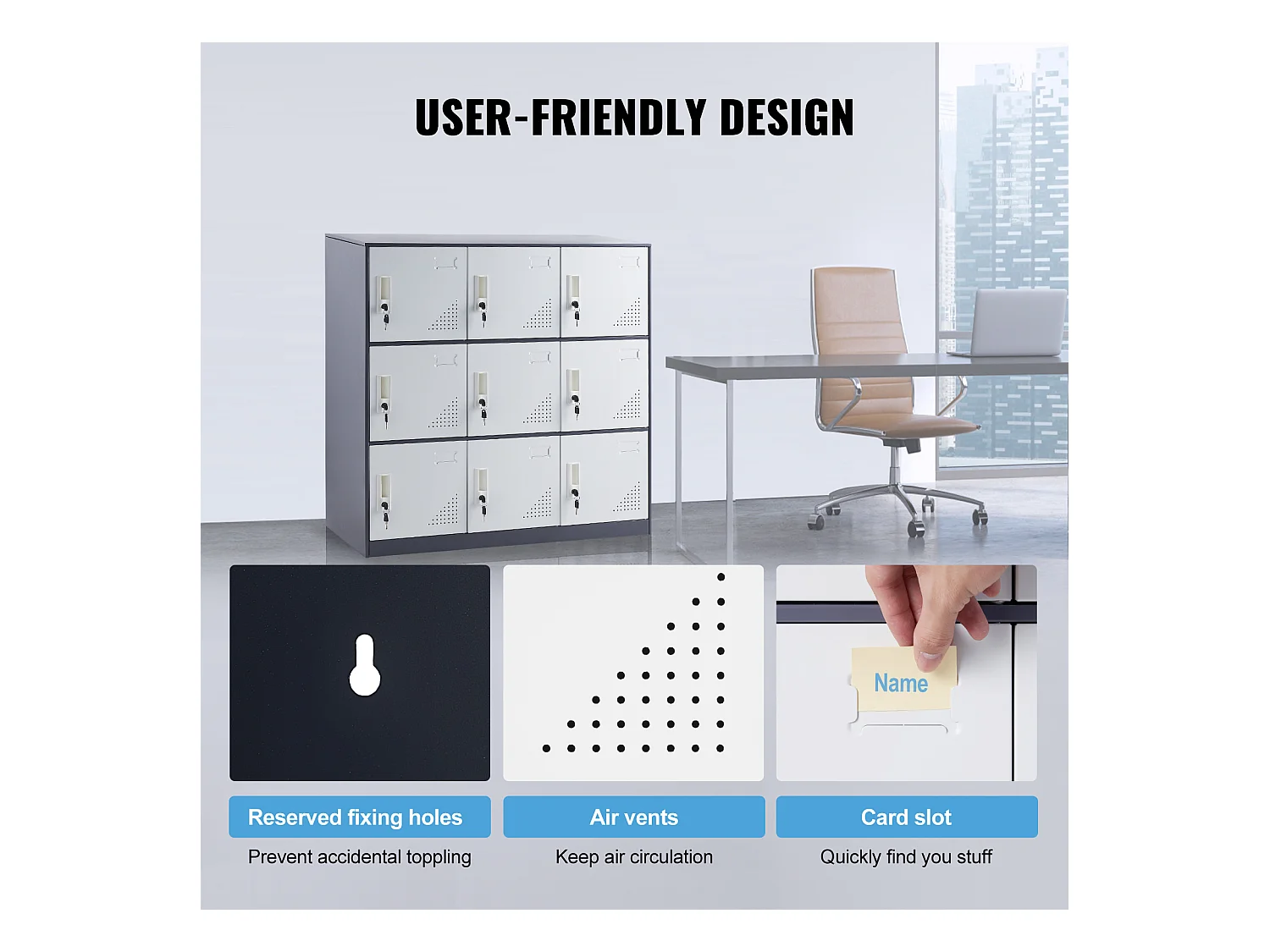 Armoire de Rangement SucceBuy en Métal à 9 Portes. pour Les Employés. en Acier Gris. Idéal pour Le Bureau.