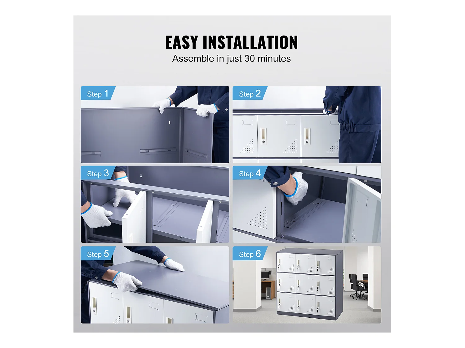 Armoire de Rangement SucceBuy en Métal à 9 Portes. pour Les Employés. en Acier Gris. Idéal pour Le Bureau.