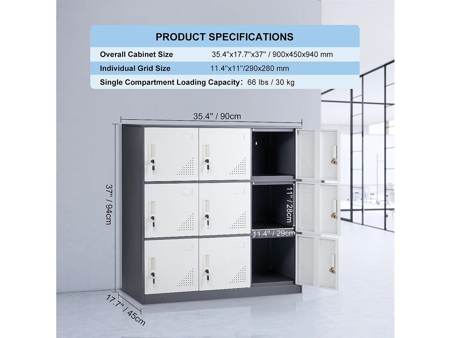 Armoire de Rangement SucceBuy en Métal à 9 Portes. pour Les Employés. en Acier Gris. Idéal pour Le Bureau.