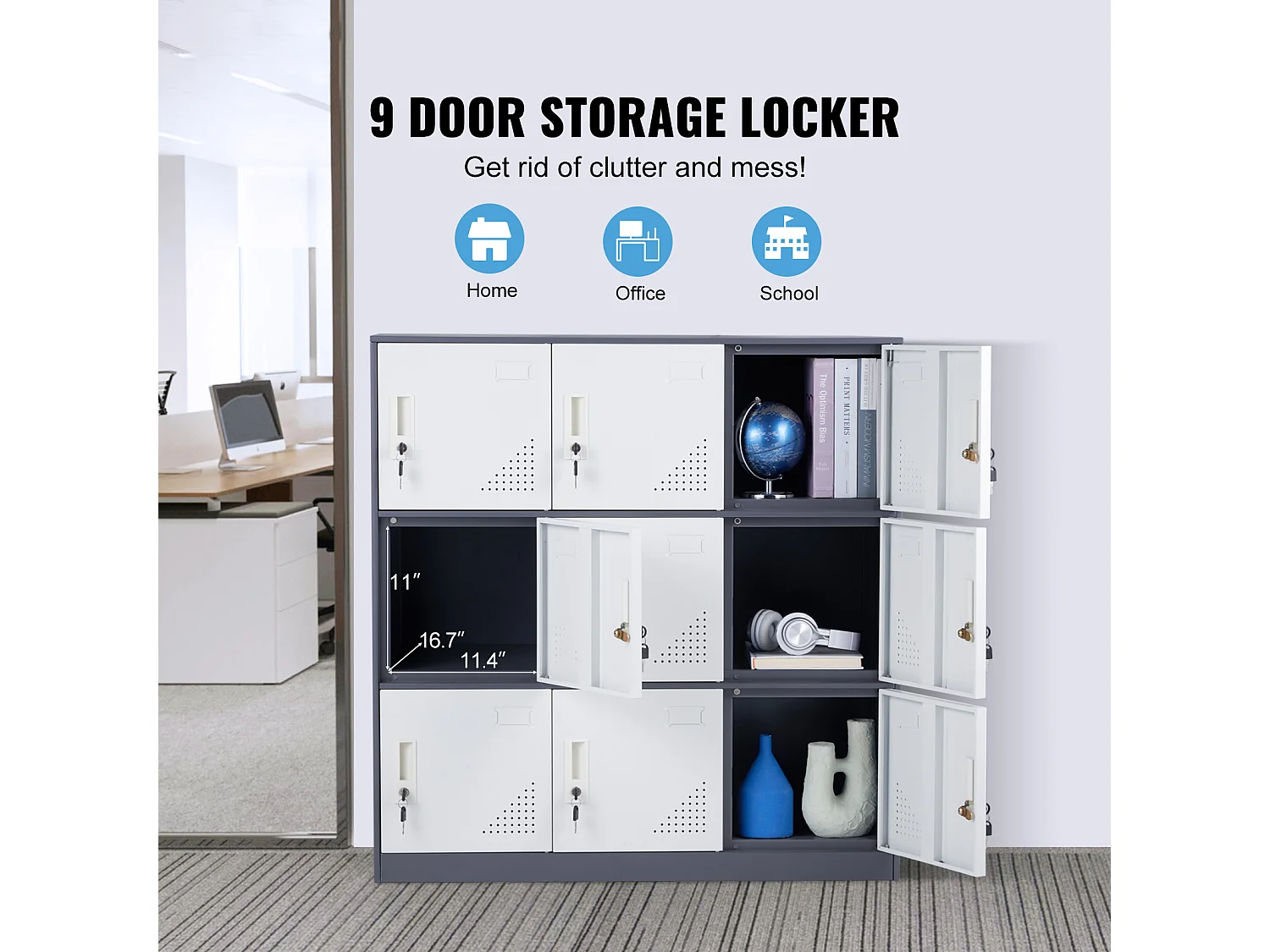 Armoire de Rangement SucceBuy en Métal à 9 Portes. pour Les Employés. en Acier Gris. Idéal pour Le Bureau.