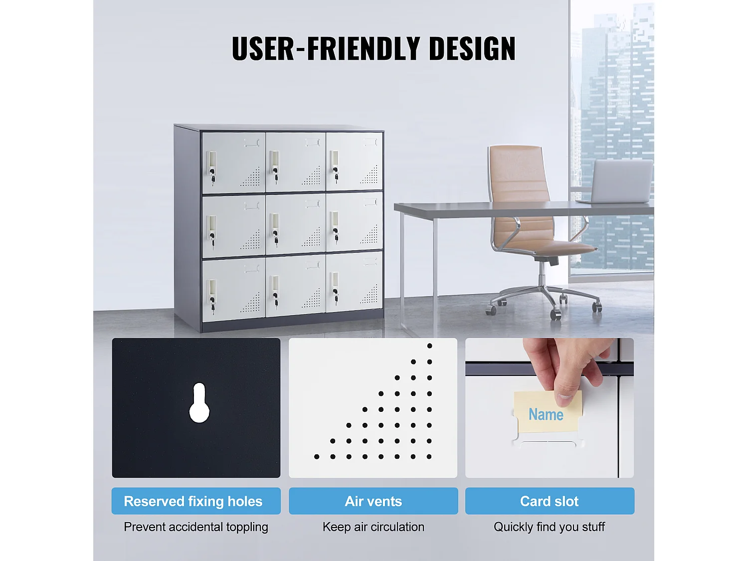 Armoire de Rangement SucceBuy en Métal à 9 Portes. pour Les Employés. en Acier Gris. Idéal pour Le Bureau.