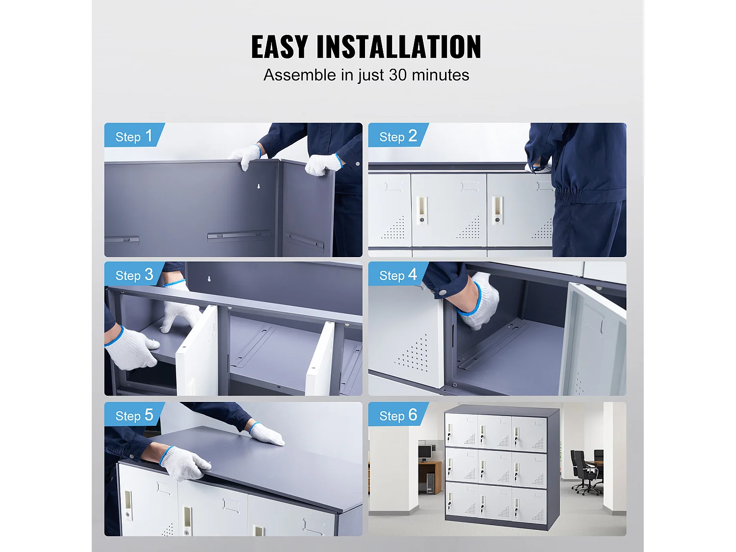 Armoire de Rangement SucceBuy en Métal à 9 Portes. pour Les Employés. en Acier Gris. Idéal pour Le Bureau.