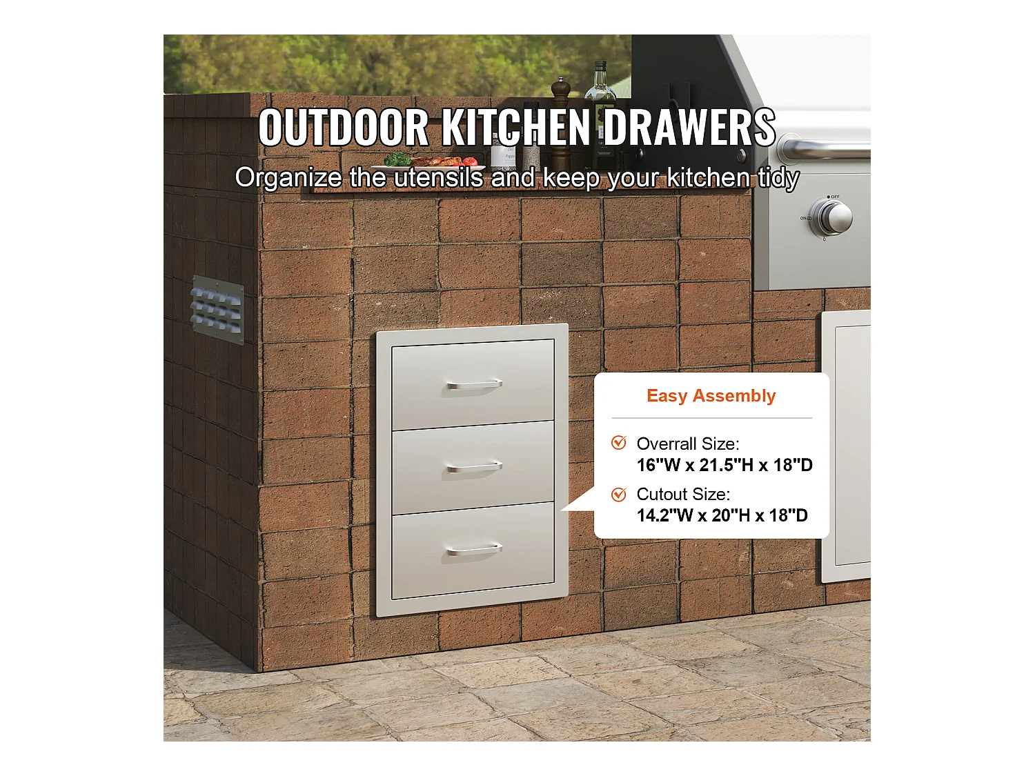 Commode à Tiroirs SucceBuy 40.4 x 33.3 x 15.7CM en Acier Inoxydable 201