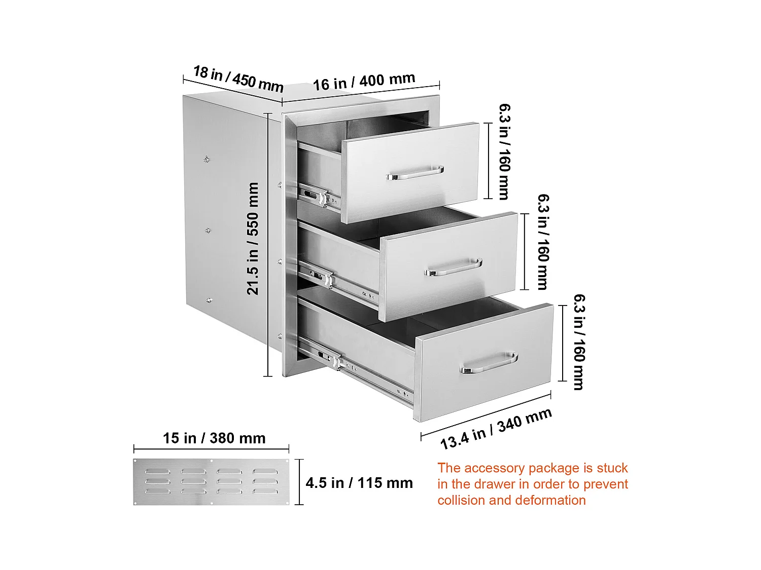 Ladekommode SucceBuy 40.4 x 33.3 x 15.7CM van Roestvrij Staal 201