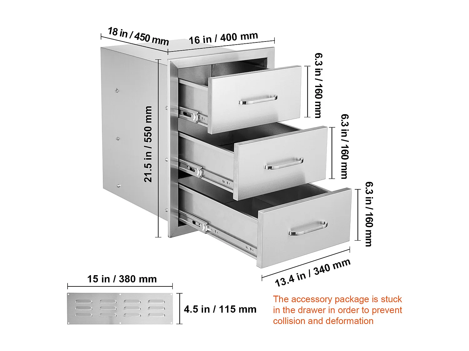 Commode à Tiroirs SucceBuy 40.4 x 33.3 x 15.7CM en Acier Inoxydable 201
