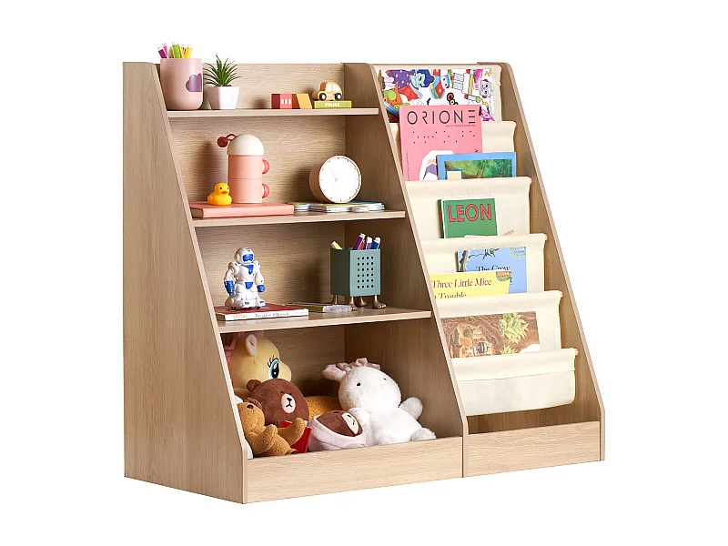 Biblioteca SucceBuy in Legno a 4 Livelli per Bambini con Cintura a Sei Livelli per Libri e Giochi