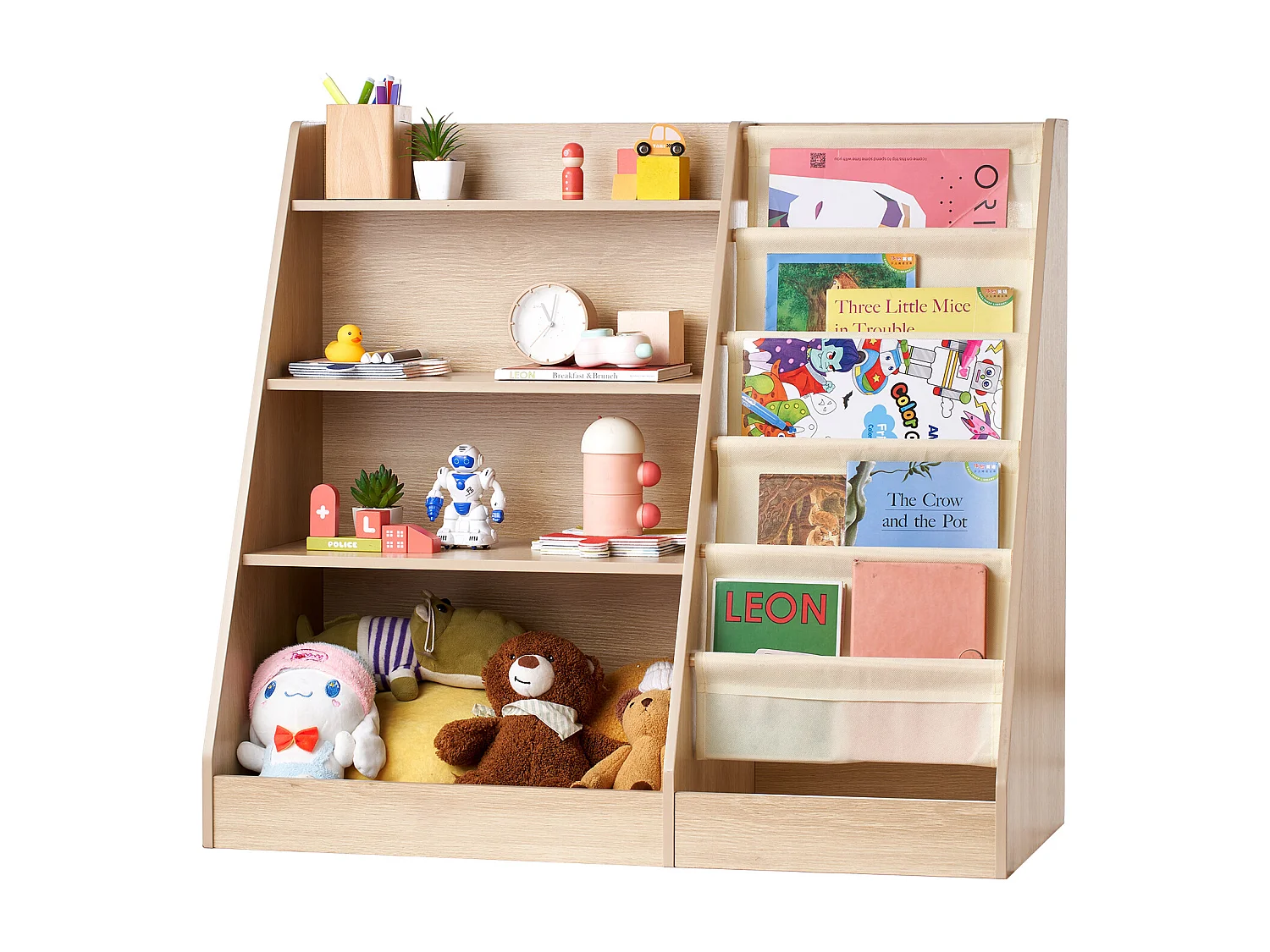 Bibliothèque SucceBuy en Bois à 4 Niveaux pour Enfants avec Sangle à Six Niveaux pour Livres et Jouets