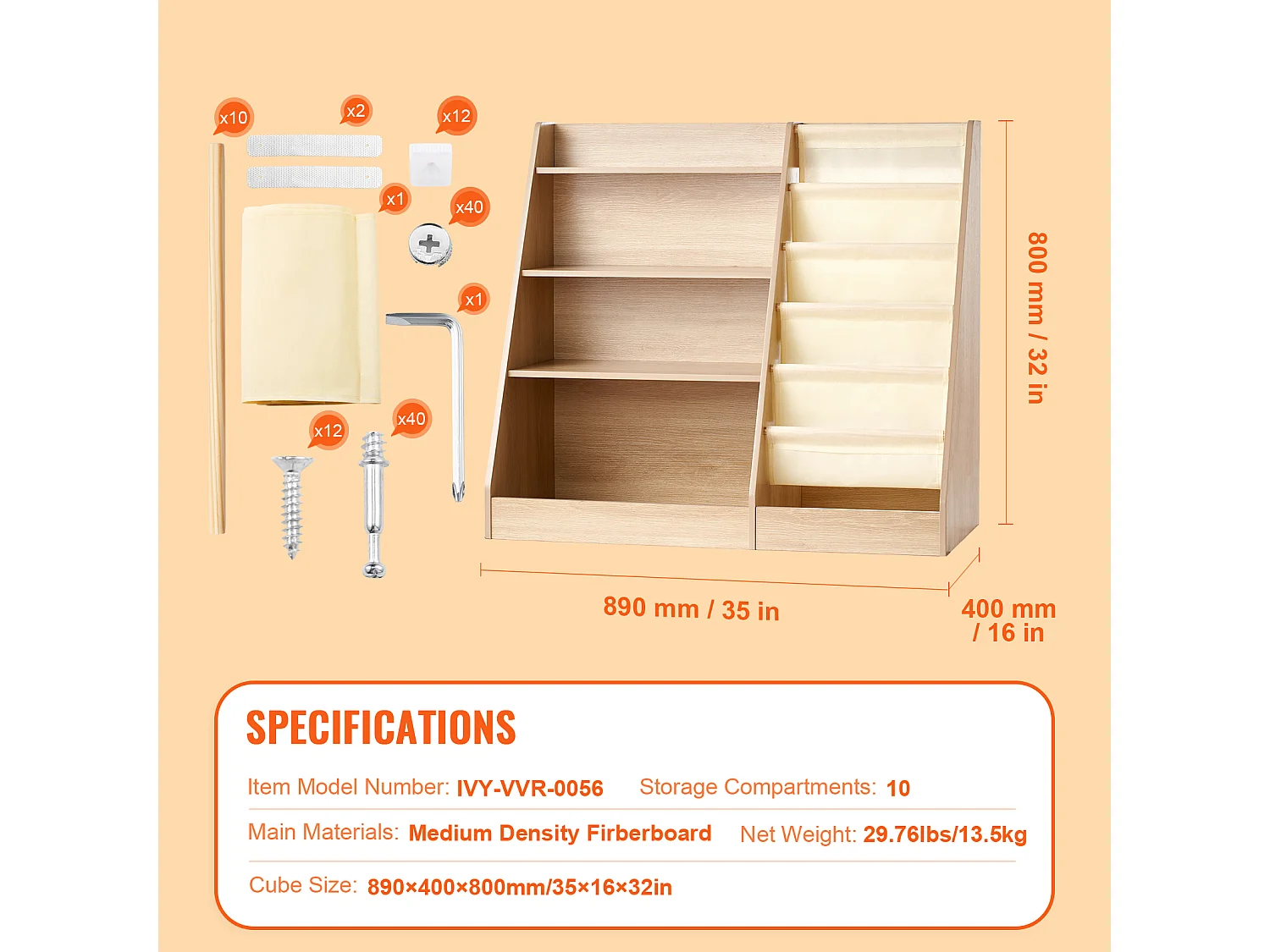 Bibliothèque SucceBuy en Bois à 4 Niveaux pour Enfants avec Sangle à Six Niveaux pour Livres et Jouets