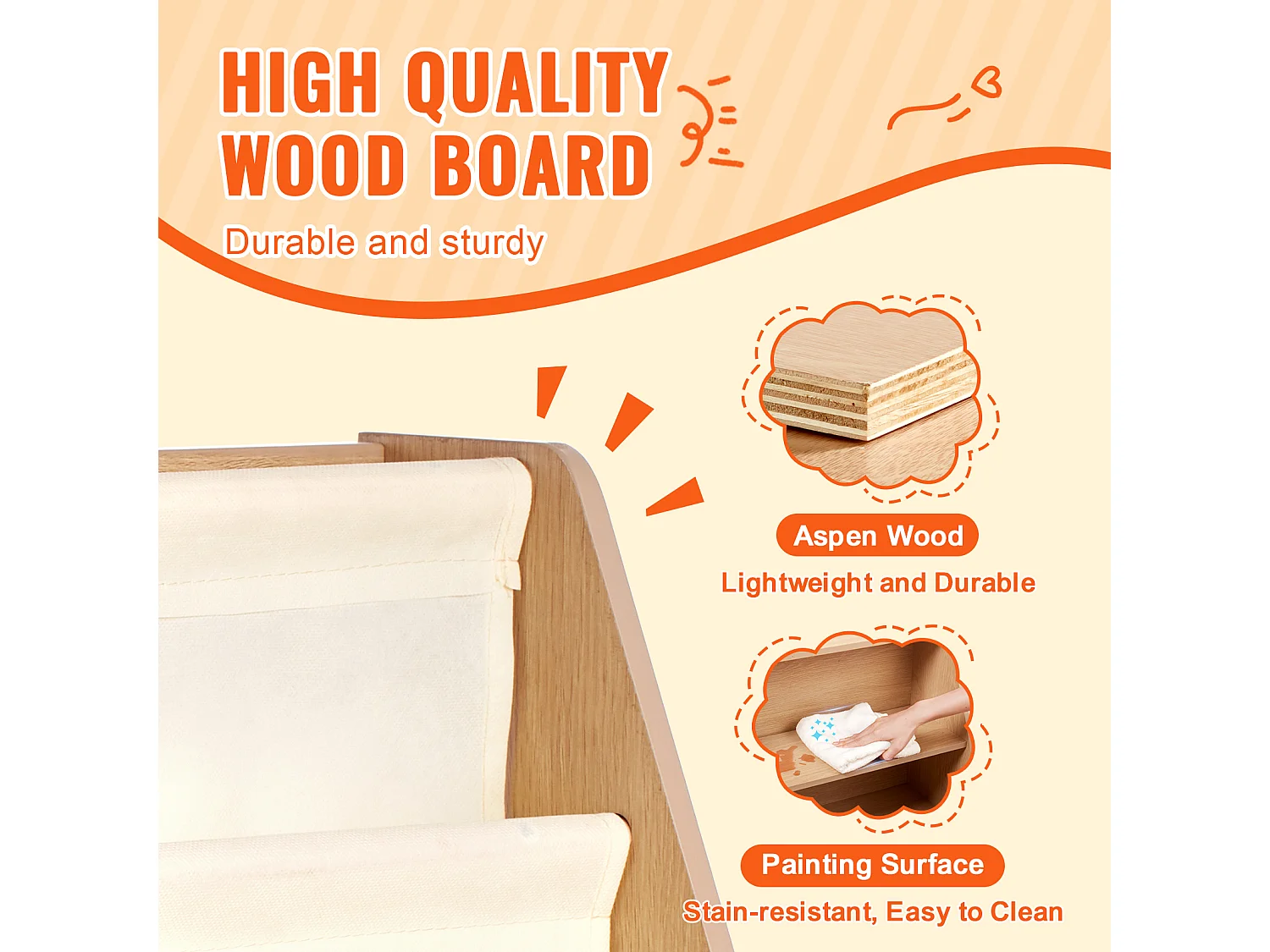 Bibliothèque SucceBuy en Bois à 4 Niveaux pour Enfants avec Sangle à Six Niveaux pour Livres et Jouets