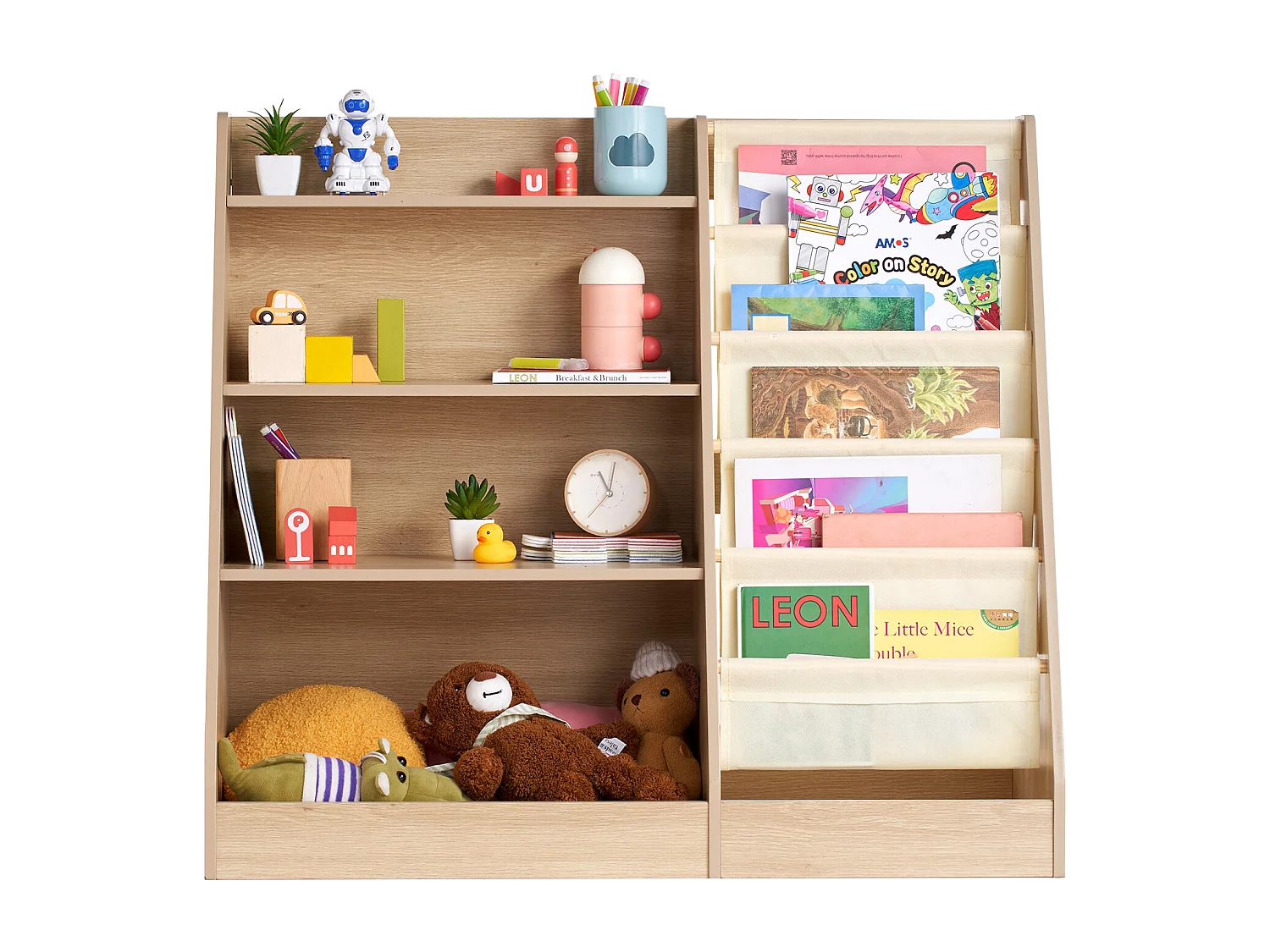 Bibliothèque SucceBuy en Bois à 4 Niveaux pour Enfants avec Sangle à Six Niveaux pour Livres et Jouets