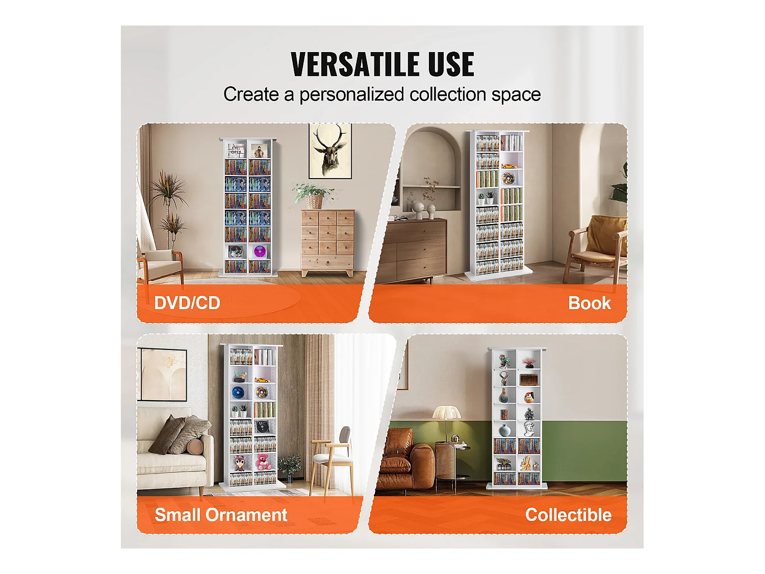 Meuble de Rangement Multimédia SucceBuy, 8 Niveaux, Étagère DVD Réglable pour 464 CD, Blanc