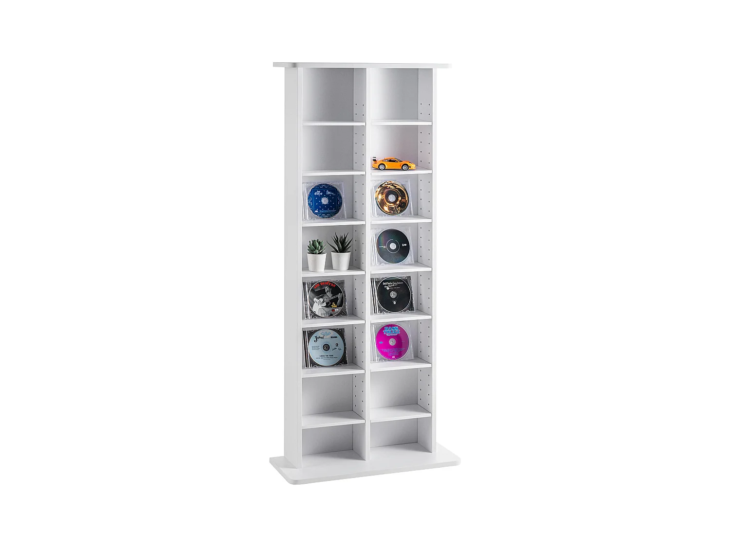 Meuble de Rangement Multimédia SucceBuy, 8 Niveaux, Étagère DVD Réglable pour 464 CD, Blanc