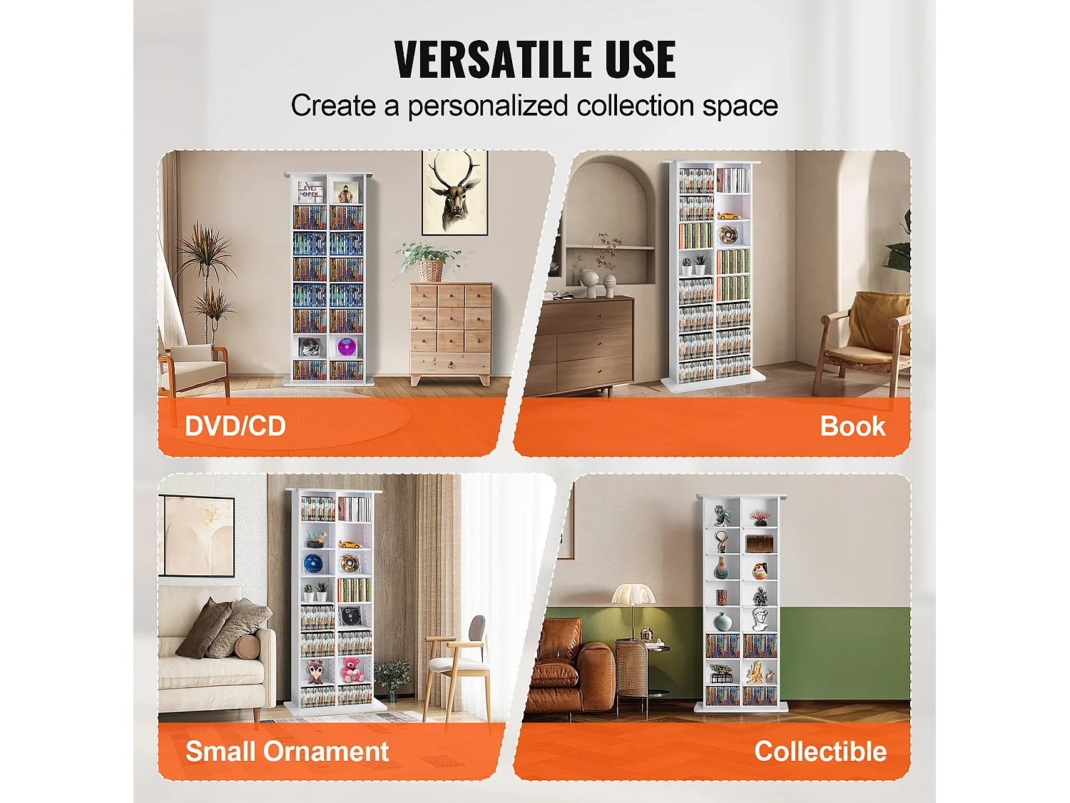 Meuble de Rangement Multimédia SucceBuy, 8 Niveaux, Étagère DVD Réglable pour 464 CD, Blanc