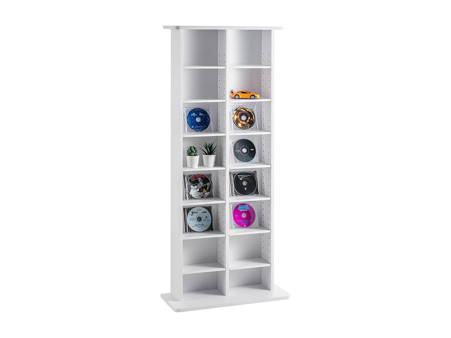 Meuble de Rangement Multimédia SucceBuy, 8 Niveaux, Étagère DVD Réglable pour 464 CD, Blanc