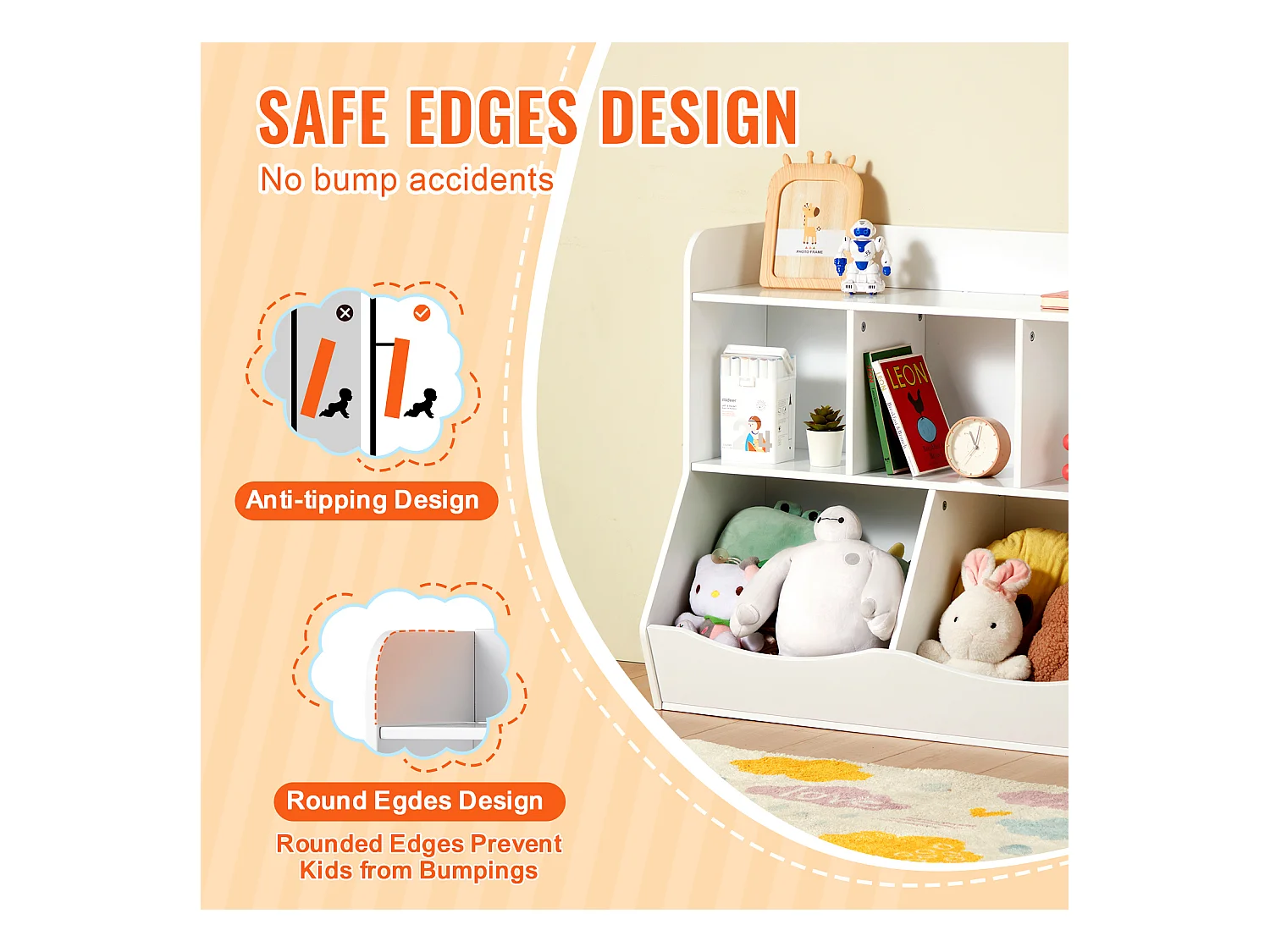 Casier de Rangement SucceBuy pour Enfants en Bois avec Étagère à Livres, 5 Compartiments, Blanc