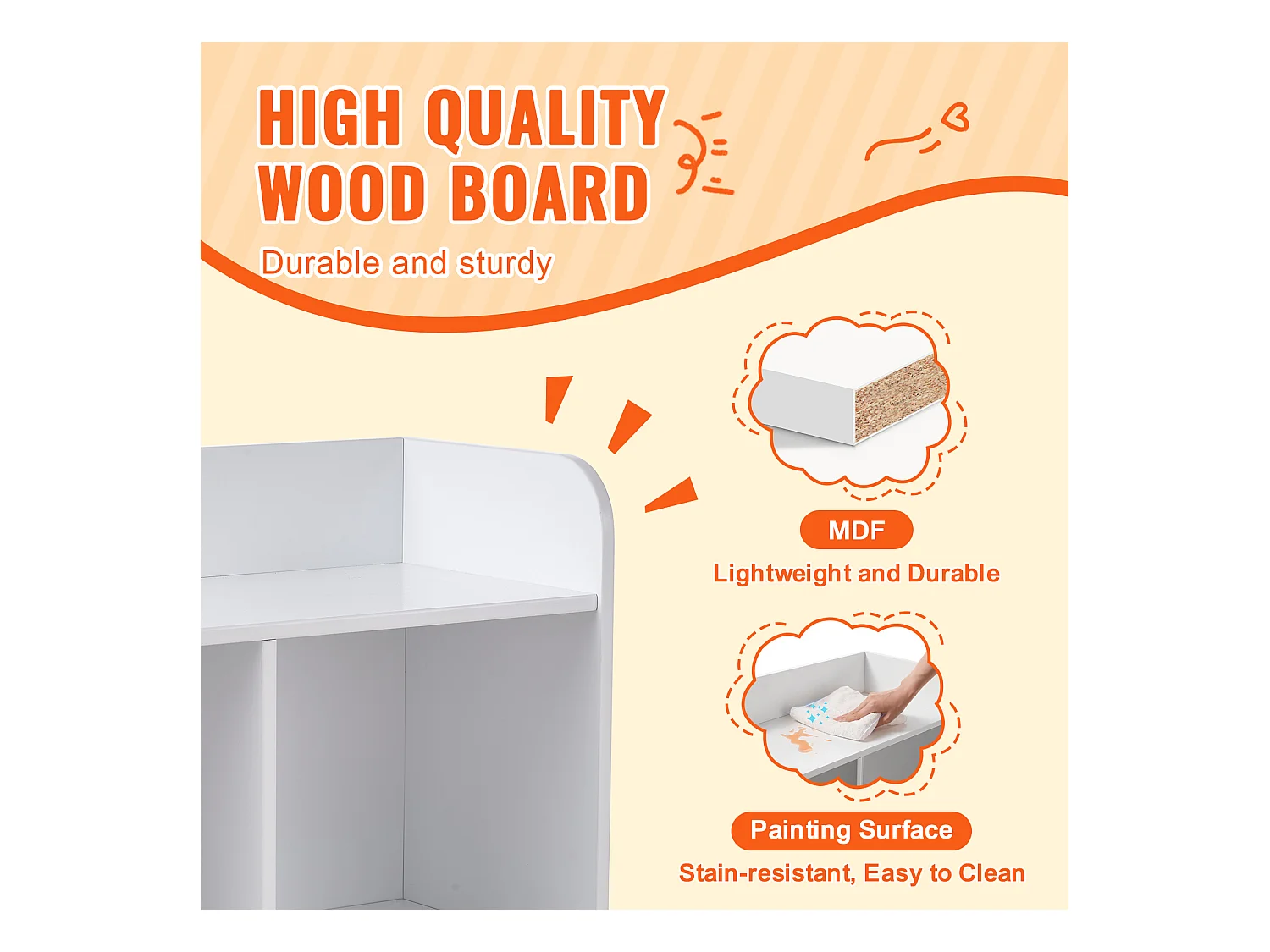 Casier de Rangement SucceBuy pour Enfants en Bois avec Étagère à Livres, 5 Compartiments, Blanc