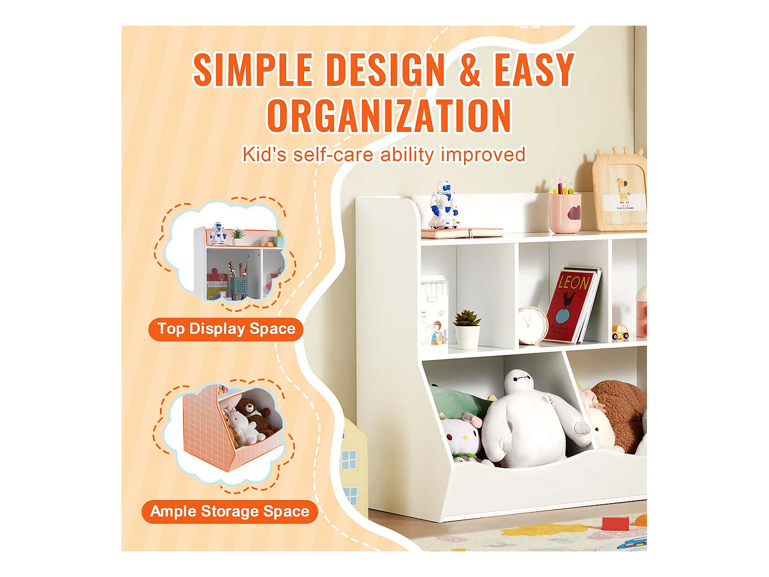 Casier de Rangement SucceBuy pour Enfants en Bois avec Étagère à Livres, 5 Compartiments, Blanc