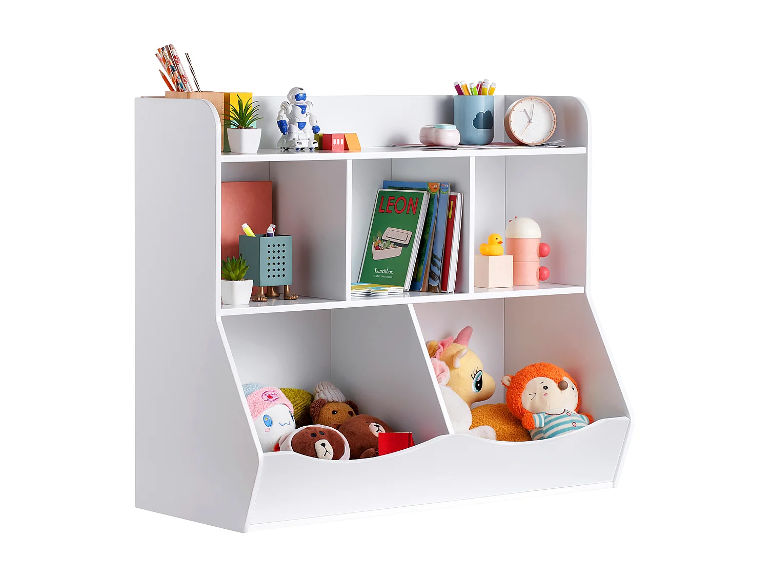 Aufbewahrungsschrank SucceBuy für Kinder aus Holz mit Bücherregal, 5 Fächer, Weiß