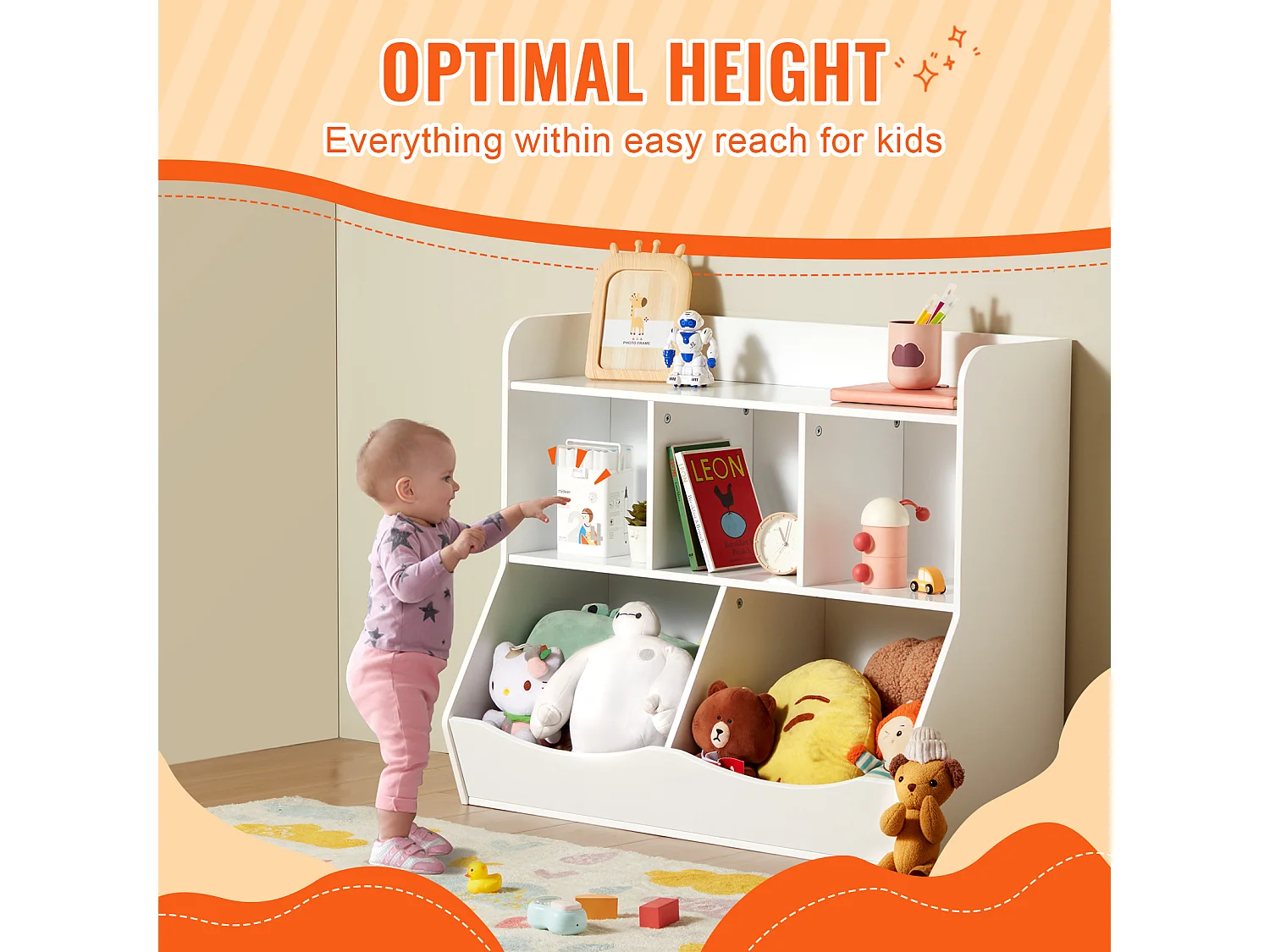 Aufbewahrungsschrank SucceBuy für Kinder aus Holz mit Bücherregal, 5 Fächer, Weiß
