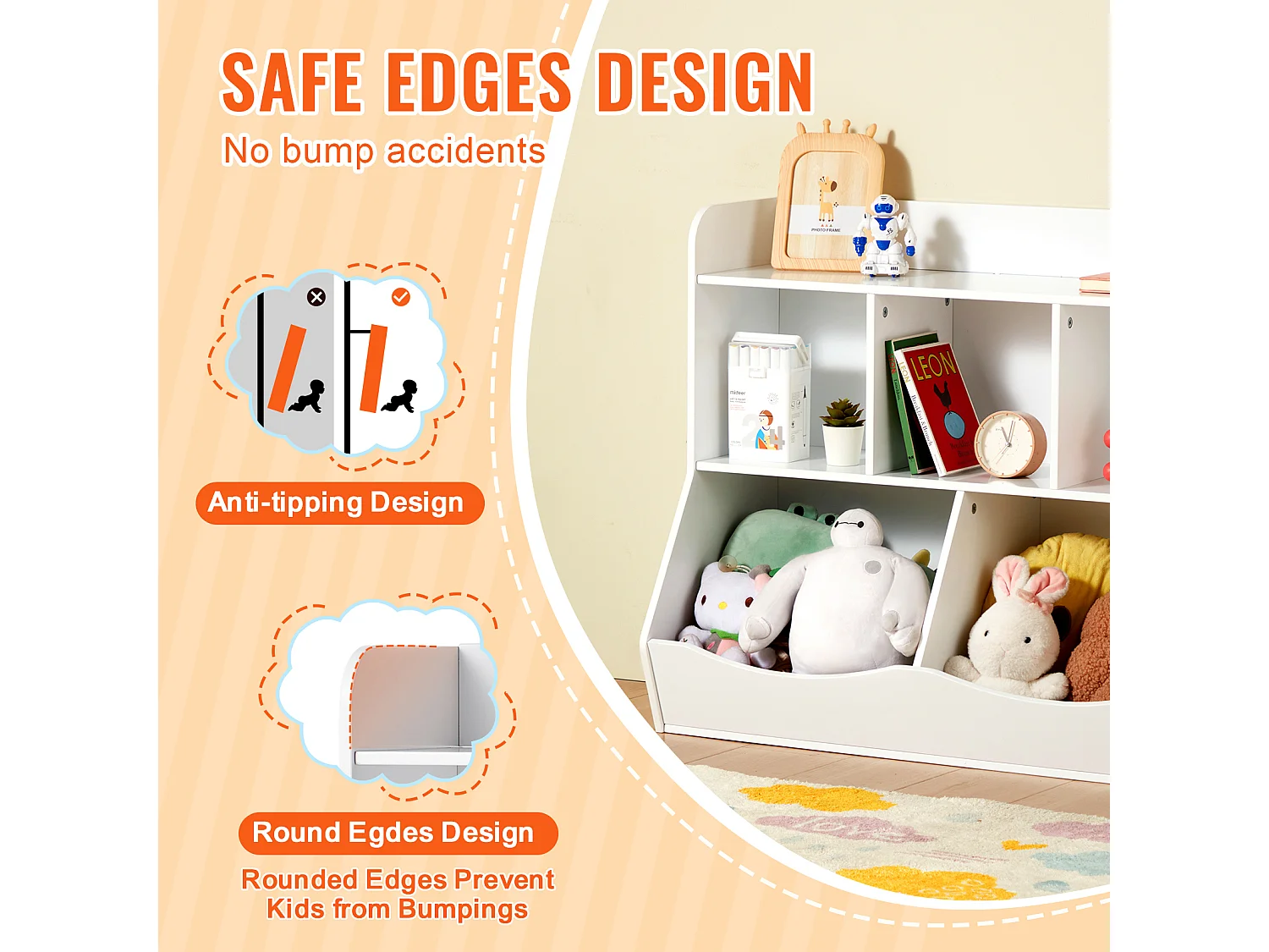 Aufbewahrungsschrank SucceBuy für Kinder aus Holz mit Bücherregal, 5 Fächer, Weiß