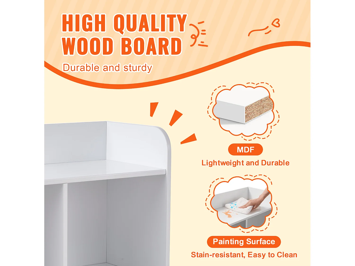 Aufbewahrungsschrank SucceBuy für Kinder aus Holz mit Bücherregal, 5 Fächer, Weiß