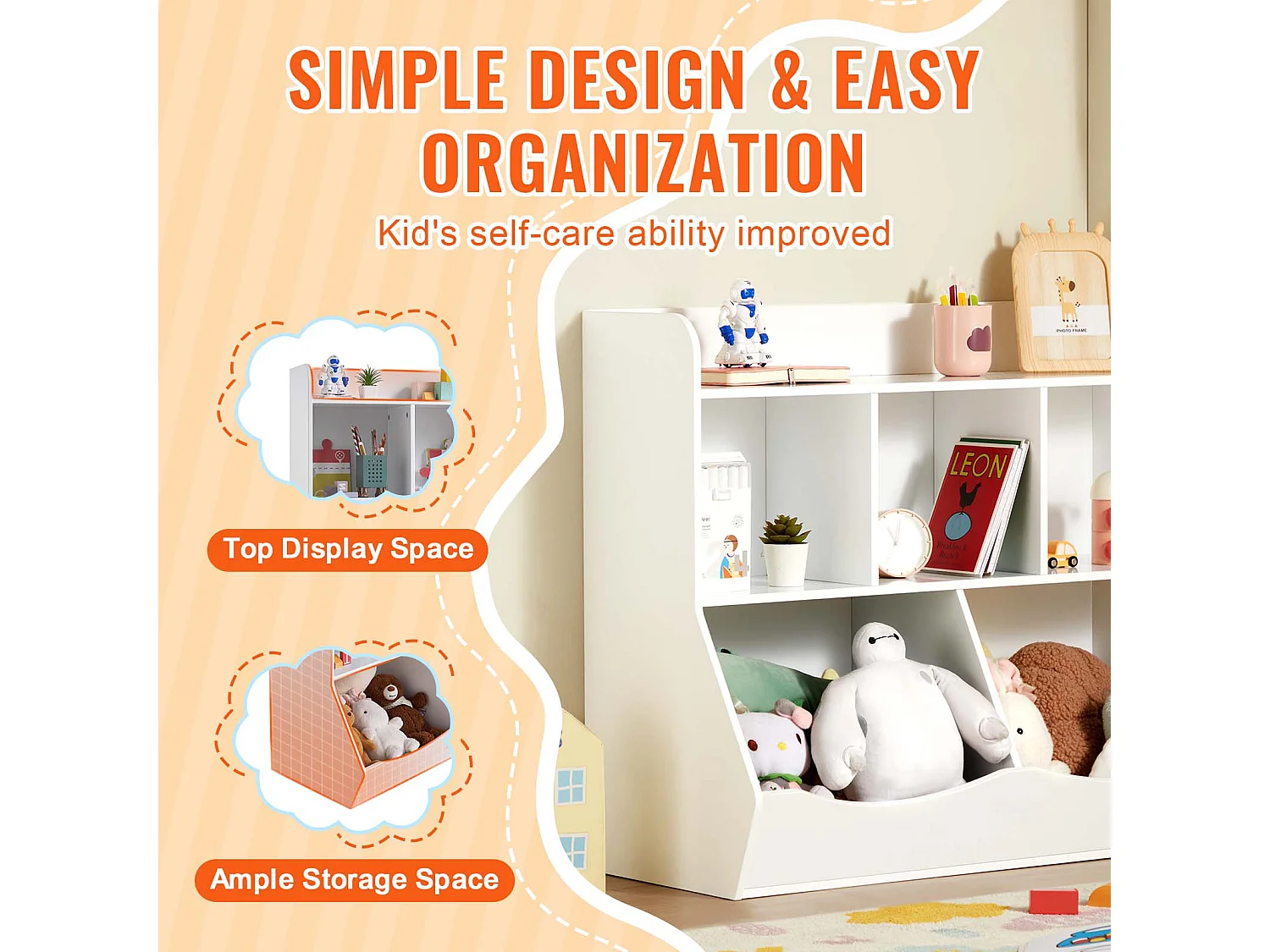 Aufbewahrungsschrank SucceBuy für Kinder aus Holz mit Bücherregal, 5 Fächer, Weiß